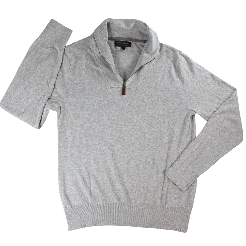 Banana Republic Mens Small Grey Quarter Zip Sweater Silk Cashmere Blend